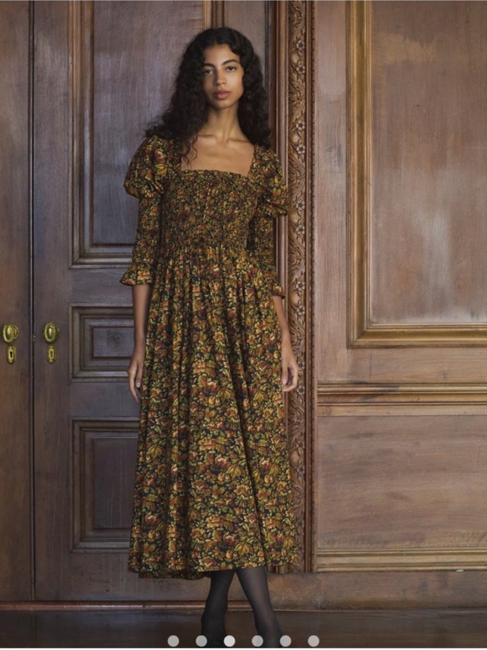 NWT Doen BIJOU DRESS IN NOIR RÊVE DES JARDINS Cotton Leaf Print, Size Medium